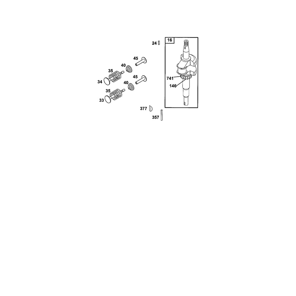 Crankshaft Diagram and Parts List for 121700TO121799  Briggs and Stratton Engine